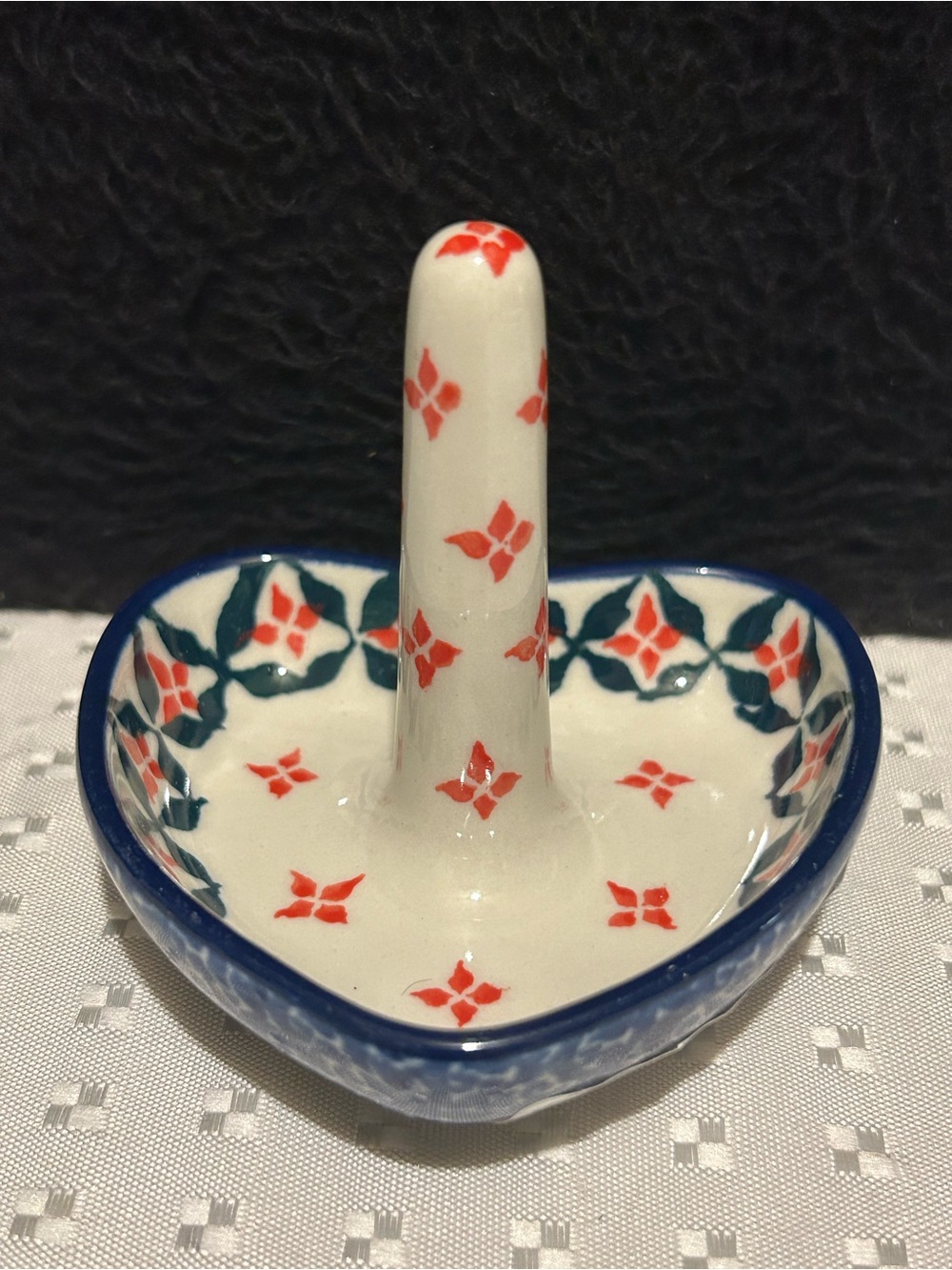 Polish Pottery Ring Holder 3" Ceramika Artystyczna Peach Spring Daisy